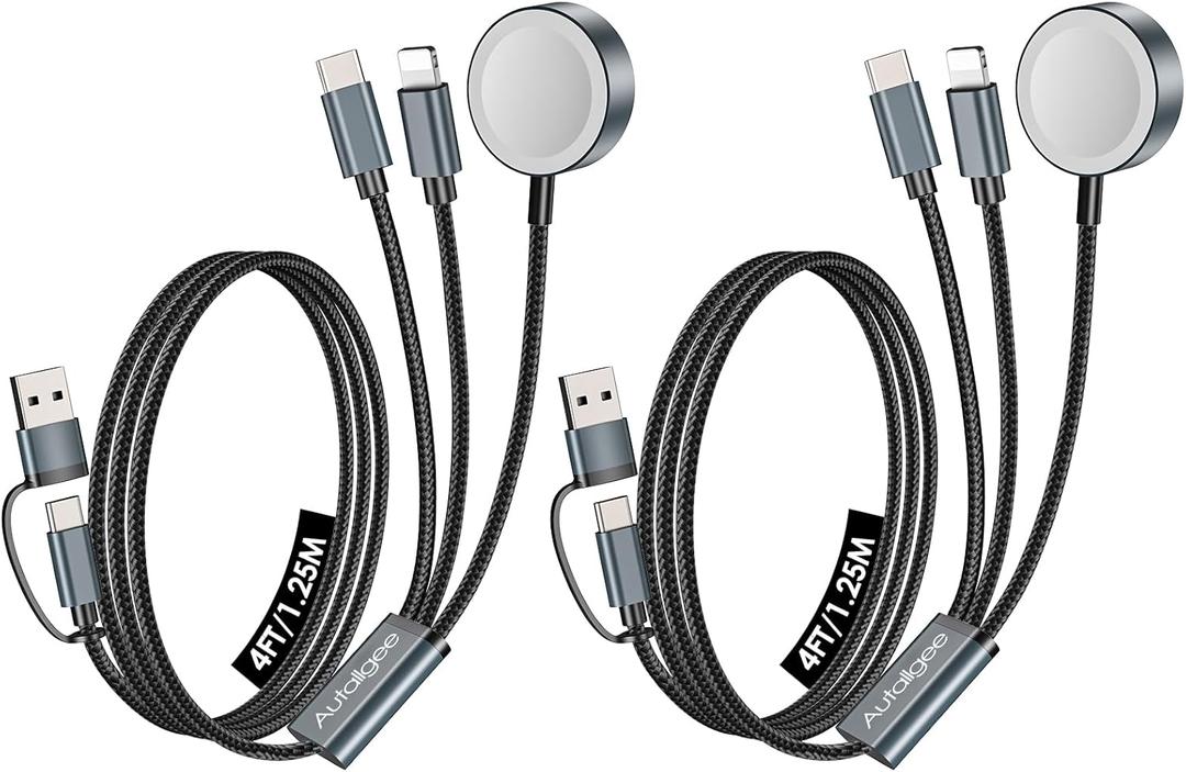 2Pack Travel Essentials for Apple Watch Charger,3 in 2 USB C Cable for Multi Charging Cable Cord,Vacation Camping RV Essentials Portable Designed for iWatch &iPhone 17-11 -4FT