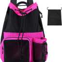 Lohol Large Mesh Drawstring Backpack with Shoe Bag, Durable Swimming String Sack with Handle for Sports Gym Yoga Beach Travel (Rose Pink)