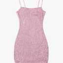 EXARUS Girls Sparkly Dress Teen Homecoming School Dance Party Sequin Spaghetti Strap Special Occasion Tight Bodycon Dress