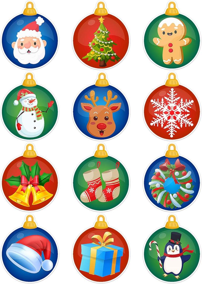 Lucleag 360 PCS Christmas Ornament Ball Stickers, 12 Styles with Christmas Elements for Kids, Envelope Seals, Card, Candy & Gift Present Decorations