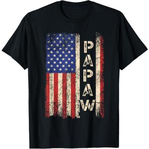 Papaw Grandpa US American Flag Shirt Grandfather Day T-Shirt, XL