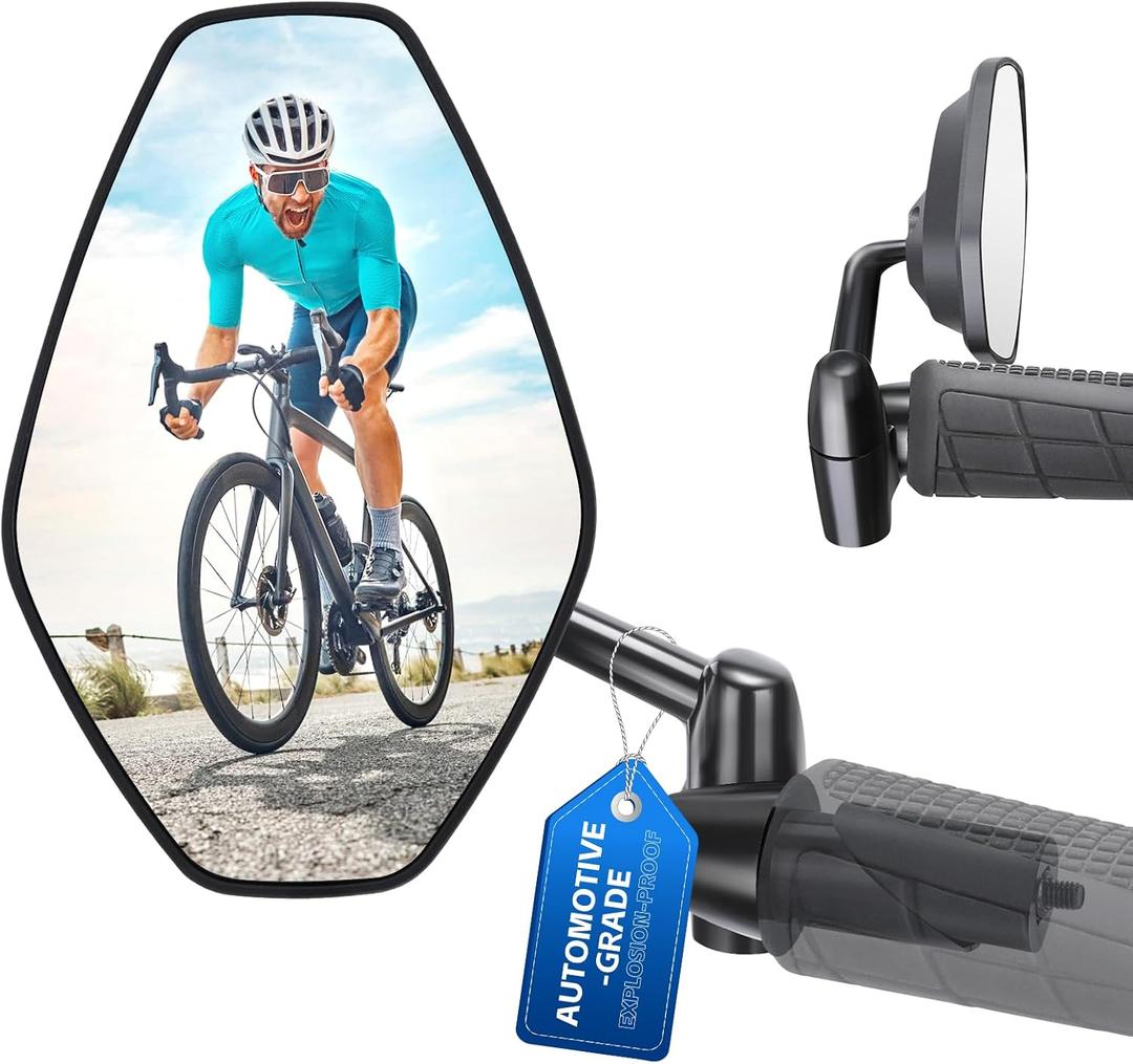 Bar End Bike Mirrors, HD 360 Rotatable Aluminum Alloy Bike Side Mirror, Explosion-proof, Fits 16-21mm for Mountain Bike, E-Bike, Scooter, Folding Bike (Style1HD Len)