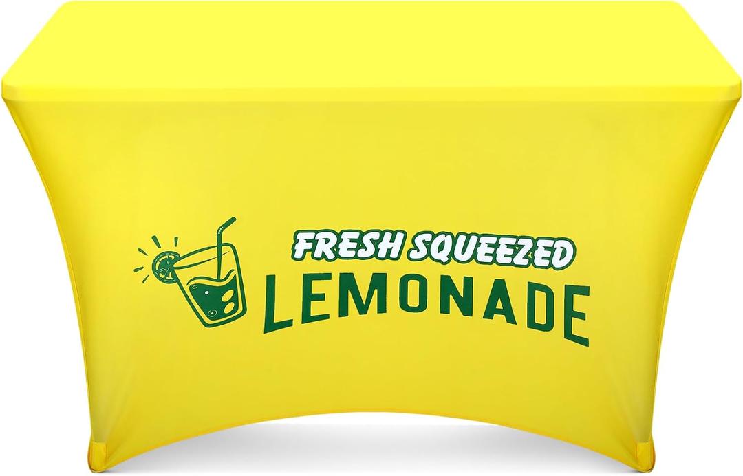 Oudain Lemonade Stand Supplies Tablecloth Stretch Spandex Table Cover Lemonade Vendor Tablecloth for Standard Folding Tables Summer Gathering Beach Picnic Lemon Birthday Party Decor(Yellow,4ft)