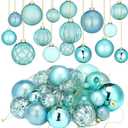 Liliful 24 Pcs Teal Glass Christmas Ball Ornaments Christmas Tree Decoration Hanging Balls Neutral Vintage Mercury Ornaments for Xmas Festival Home Wedding Holiday Farmhouse Party Decor, 1.57 Inch