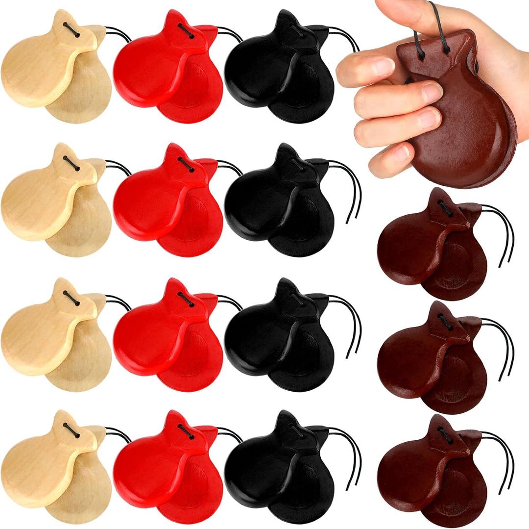 8 Pcs Spanish Castanets Musical Instrument Flamenco Castanets with String Traditional Wood Hand Percussion for Adults Beginners Spain Souvenir Gift, 4 Colors