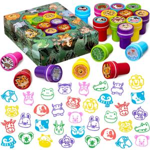DMIGHT Jungle Safari Party Favors 20 PCS Wild Animals Stamps for Kids Birthday Gifts, Zoo Animal Stamps for Kids, Self Inking Stamps