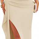 ZESICA Women's Sleeveless Formal Maxi Dresses 2025 Summer Ribbed Square Neck High Split Party Bodycon Long Dress (Apricot), S