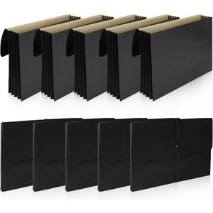10 Pack Expanding File Folder with 4 Inch Extra Wide Expansion, Letter Size Accordion Organizer Pockets with Flap and Cord Closure for Home Office, School, Black