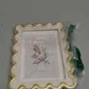 5x7 Picture Frame in Beige with Shinning Gold Wavy Edge, Resin Frame with Real Glass, Display 5x7 Photos Matted to 4x6, Vertical and Horizontal Desk Tabletop or Wall Hanging