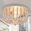 Q&S White Flush Mount Ceiling Light Fixtures,2-Lights Wood Beaded Boho Chandeliers for Nursery Baby Bedroom Dining Room Living Room Kitchen Hallway W11.81 (2-Lights White)