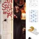 Halloween Front Door Witch Banner, 35.4" x 78" Fabric Door Cover with I Put a Spell on You, Photo-Ready Trick-or-Treat Porch Decoration