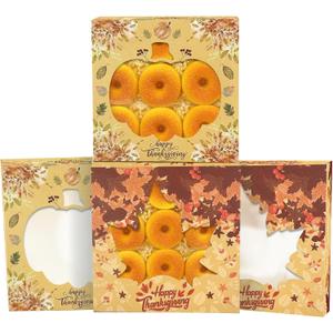 qiqee Thanksgiving Auto-pop Up 10x10x2.5 inch Pie Boxes with Window Pumkin Leaves 30Packs Cookie Donut Bakery Box