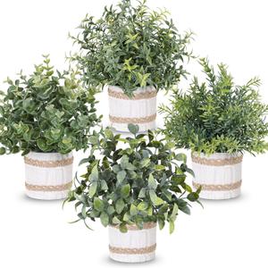 Der Rose 4 Pack Farmhouse Fake Plants Artificial Plants for Home Kitchen Office Desk Rustic Table Boho Aesthetic Room Decor Indoor