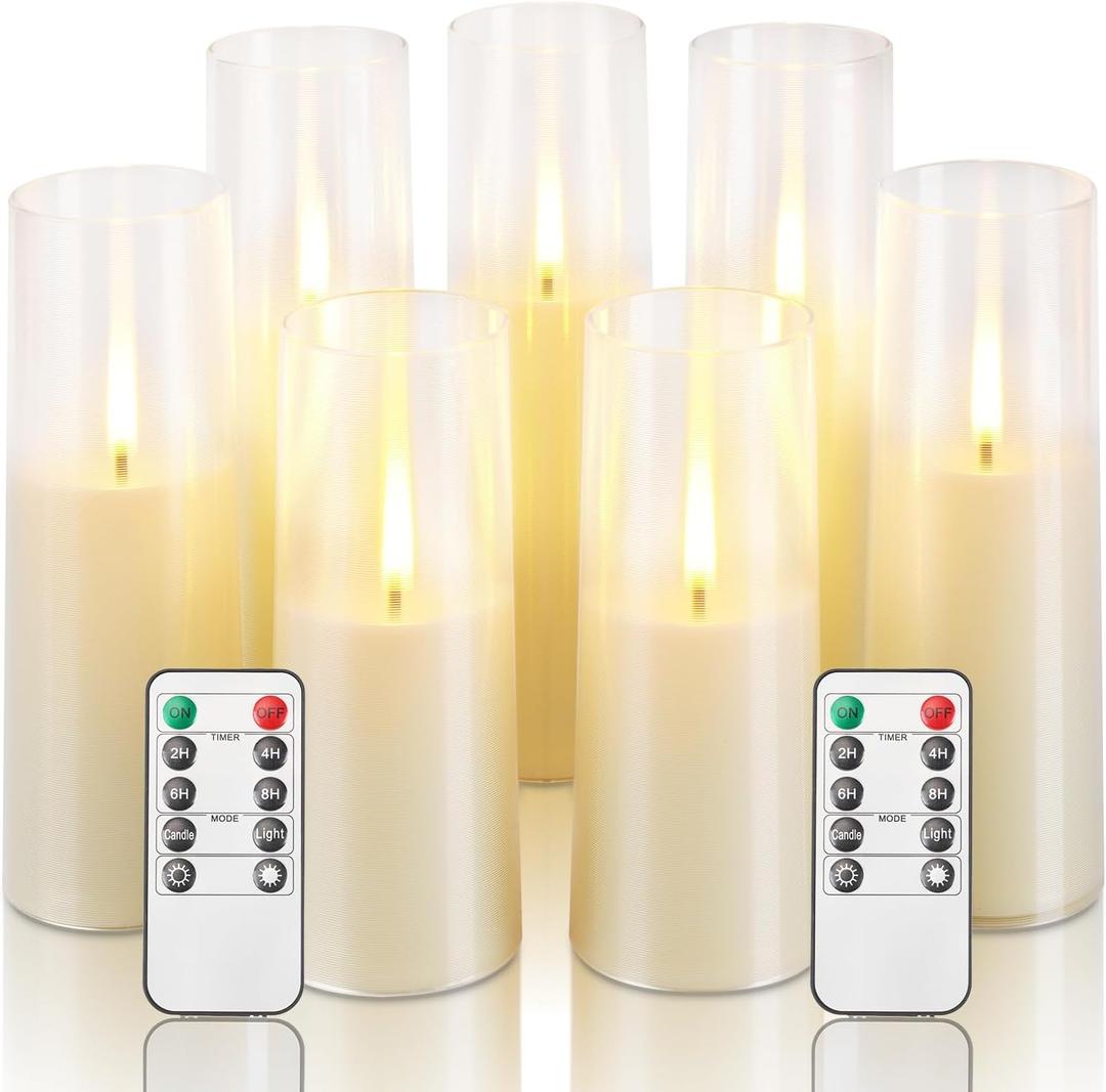 Homemory Ivory Flameless LED Candles with Remote Control & Timer, Battery Operated, Modern Design, Set of 7 for Home Decor, Wedding, or Events (White)