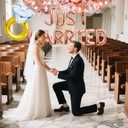 Rose Gold Just Married Balloons Banner Bridal Shower Decorations Diamond Ring Balloon for Women Married Car Bachelorette Wedding Party Decorations Photo Props