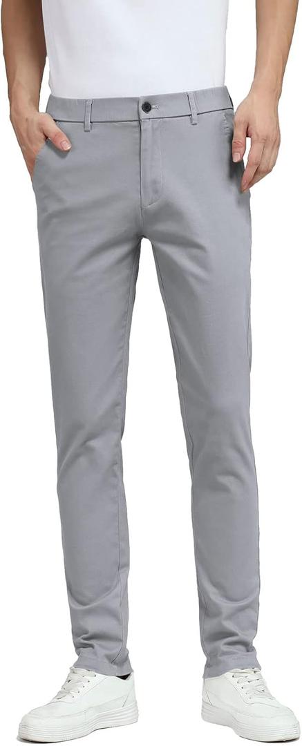 Plaid&Plain Men's Skinny Stretchy Khaki Pants Colored Pants Slim Fit Slacks Tapered Trousers (40W x 30L, Iron Grey)
