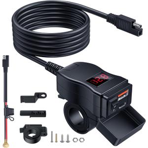 EXTRACTME Motorcycle USB Charger, Dual USB Type C PD & Quick Charge 3.0 Motorcycle Phone Charger with Voltmeter & ON/Off Switch, Waterproof Motorcycle Accessories for All Phone, Tablet, GPS