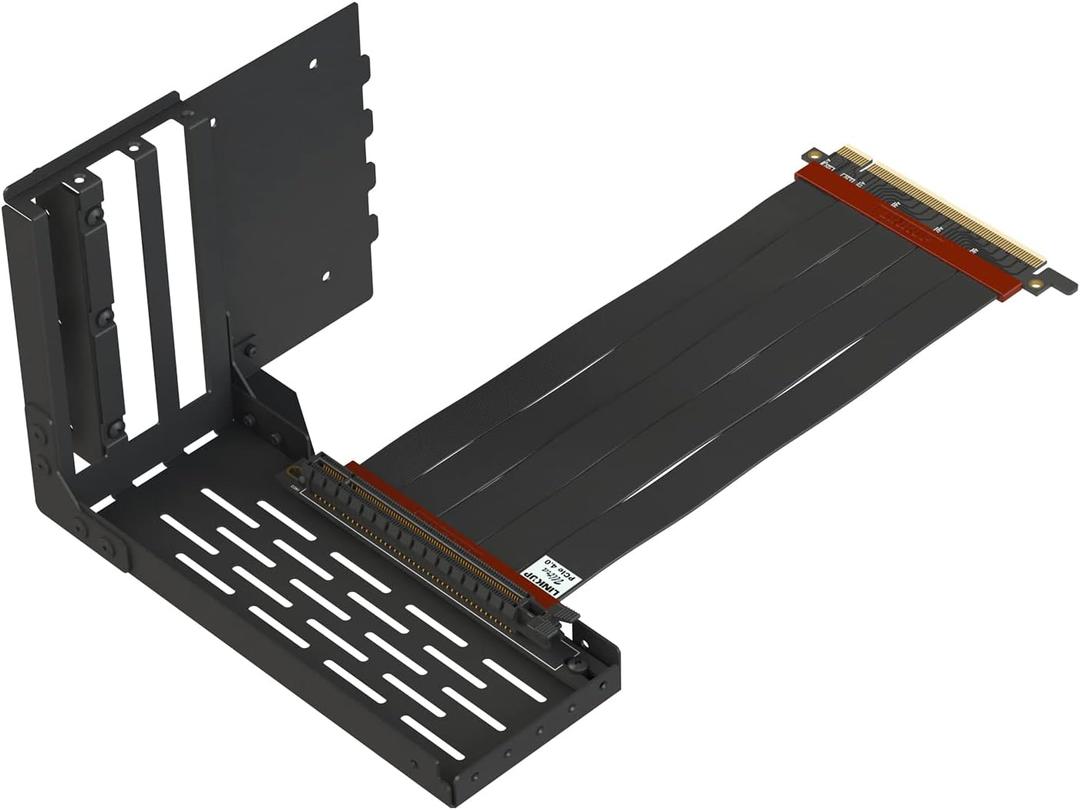 LINKUP - EZ Vertical GPU Bracket Holder with Ultra PCIe 4.0 X16 Gen4 Riser Cable 90 Degree Right Angle 15cm Black Kit