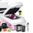 12 Blade All-in-1 Vegetable Chopper Mandoline Slicer with Container, Spiralizer with Containers, Food Chopper, Onion Chopper, Veggie Cutter for Salad, Kitchen Gadgets Accessories Essentials, White