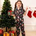 TUONROAD Girl's Christmas Pajamas Set & Casual Lapel 2pcs Button Sleepwear Size 12-14 (Black)