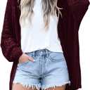 Ermonn Womens Crochet Cardigan Sweater Kimonos Boho Solid Color Oversized Fall Open Front Outwear (X-Large, Red)