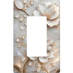 Decorative Art Light Switch Covers Elegant Beige Floral Switch Plate Cove 1 Gang Rocker Outlet Decorative Switch plate Faceplate GFCI Light Switch Covers