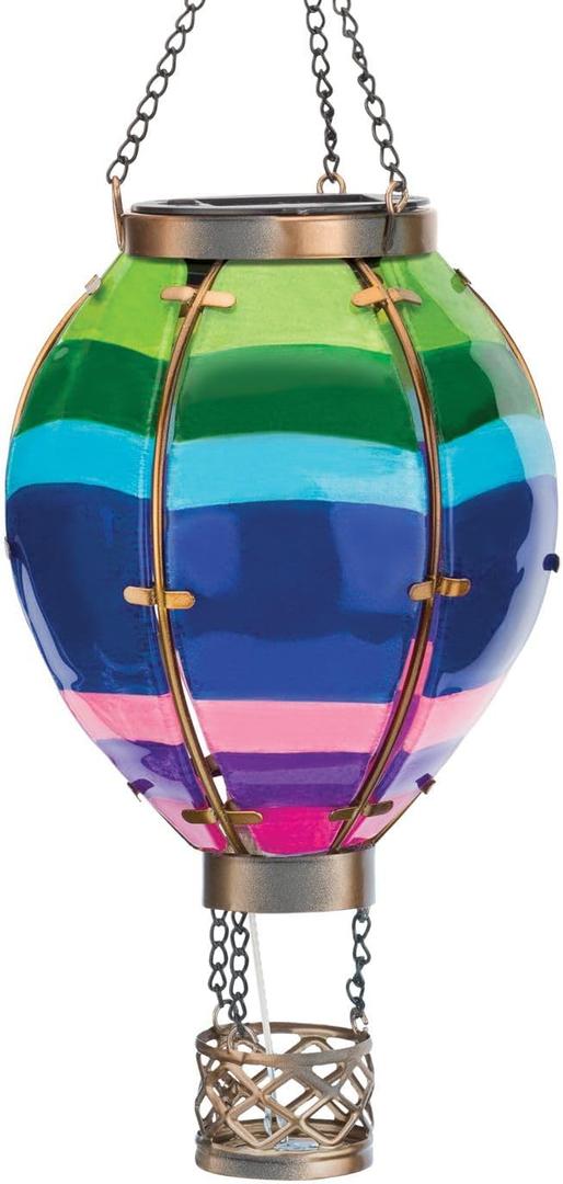 Regal Art & Gift Hot Air Balloon Solar Lantern  Hanging Solar-Powered LED Lights, Waterproof Portable Decorative Outdoor Lamp Made of Metal & Glass for Garden, Patios & Pathway  Stripe (Small)