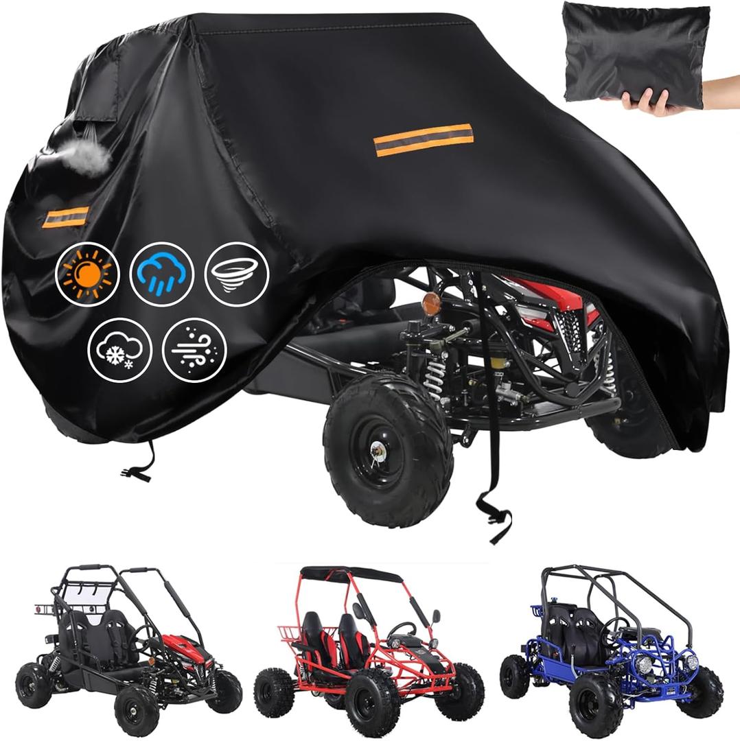 Go Kart Covers Waterproof, Heavy Duty 420D Oxford 2 Seater Go Kart Cover, Go Kart Accessories with Air Vent,4 Reflective Handles,2 Windproof Buckles, for Most 2-Seater Go-Kart Models
