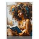 Framed Canvas Wall Art Reading Black Women Painting Print Abstract Poster Gallery Style Modern Figurative Picture 16x24 Inch Ready To Hang