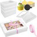 4 Set 19 x 14 x 4 In Half Sheet Cake Boxes with Window Set Included 4 Sheet Bakery Cupcake Boxes 140 Mini Round Cake Board 2 Inch 1 Roll Pink Satin Ribbon Box for Cupcake Pastry Baking Donut Packaging