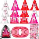 Seenelling 12 Set Valentines Day Ring Toss Games with Plastic Cones and Rings Stickers Storage Bags Valentines Galentines Day Party Games Red Pink Ring Toss Combo Set for Indoor Outdoor Party Supplies