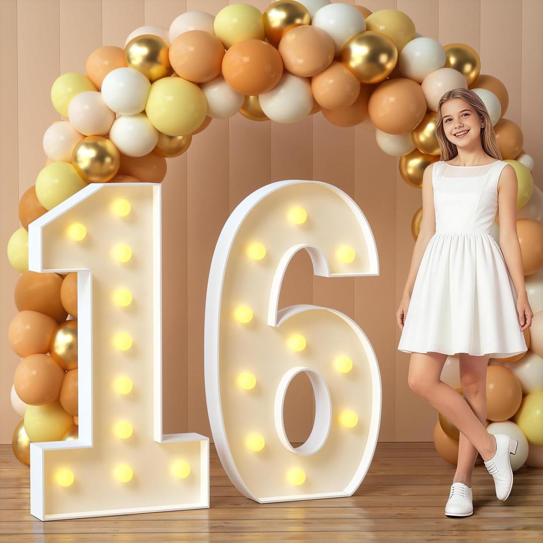 imprsv 16 Marquee Numbers, 4FT 16 Light Up Numbers for 16th Birthday Decorations, Large Marquee Light Up Number Sign for Anniversary Party Decorations (Need to Assemble)