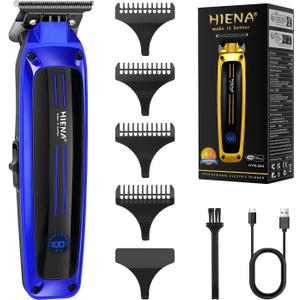 HIENA PRO Professional Electric Hair Trimmer for Men, Cordless Clipper Barber Haircut Tool with USB, Rechargeable T-Blade Precision Beard Trimmer, Perfect Gifts for Men(Blue)