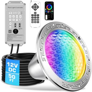 CAtArt 10 Inch LED Pool Lights for Inground Pool,12V DC 35W Color Changing Inground Pool Light with Controller,Remote and APP Control Fit for 10" Large Wet Niches,50ft Cord