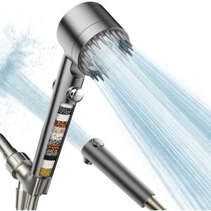 PWERAN Filtered Shower Head with Handheld, High Pressure Water Flow and Multiple Spray Modes Shower Head with Filter, Power Wash for Hard Water, Showerhead with ON/OFF Switch for Pets Bath (Gray)