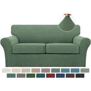 Turquoize 3 Piece Sofa Covers for 2 Cushion Couch Sofa Slipcover Soft Couch Cover for Dogs-Washable Sofa Furniture Covers with 2 Individual Cushion Covers (2 Cushion Sofa, Loden Frost)