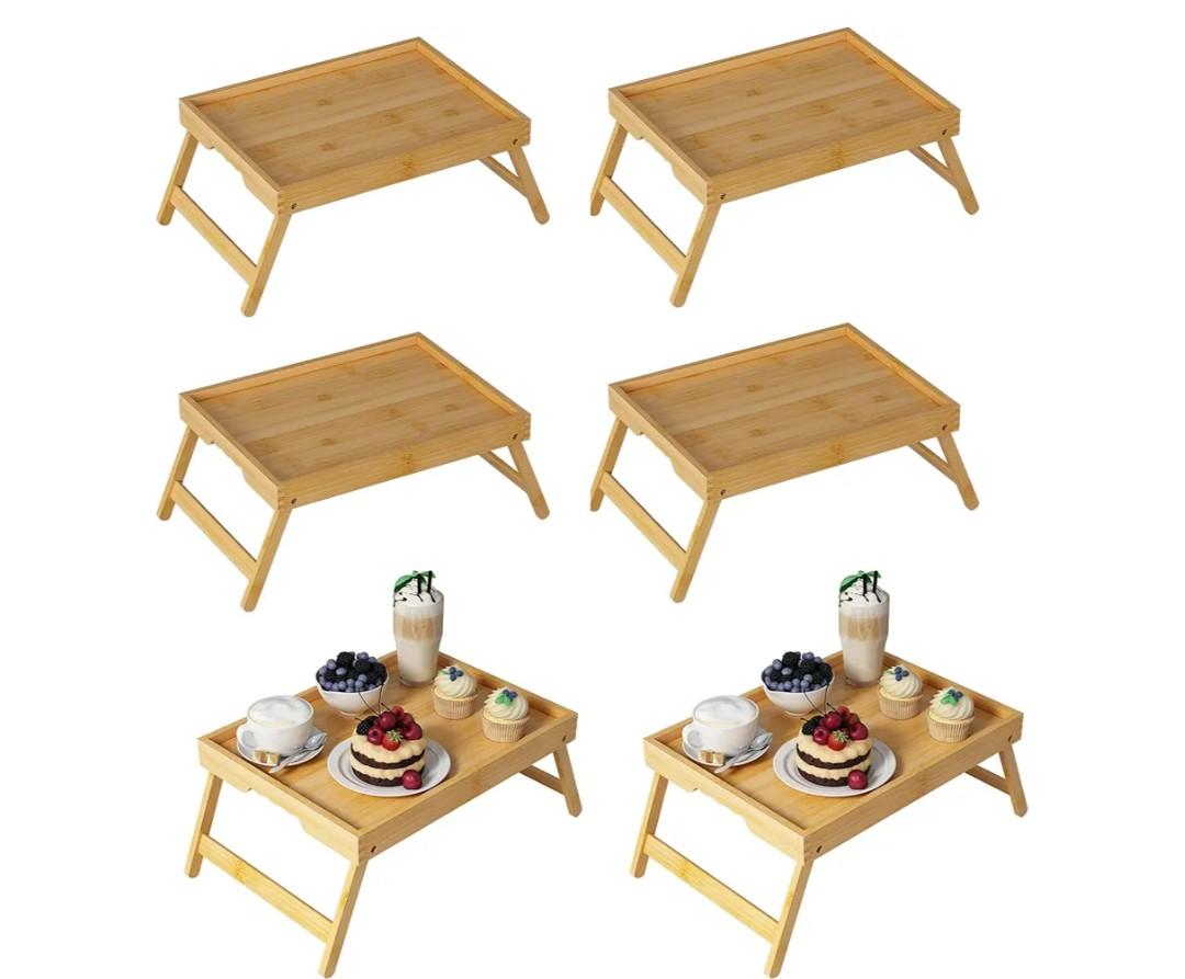 Youpehom Bed Tray Table with Folding Legs, Bamboo Breakfast in Bed for Kitchen Serving Tray, Sofa, Eating, Used As Laptop Desk Snack Tray (6 Pack, Bamboo Color) 