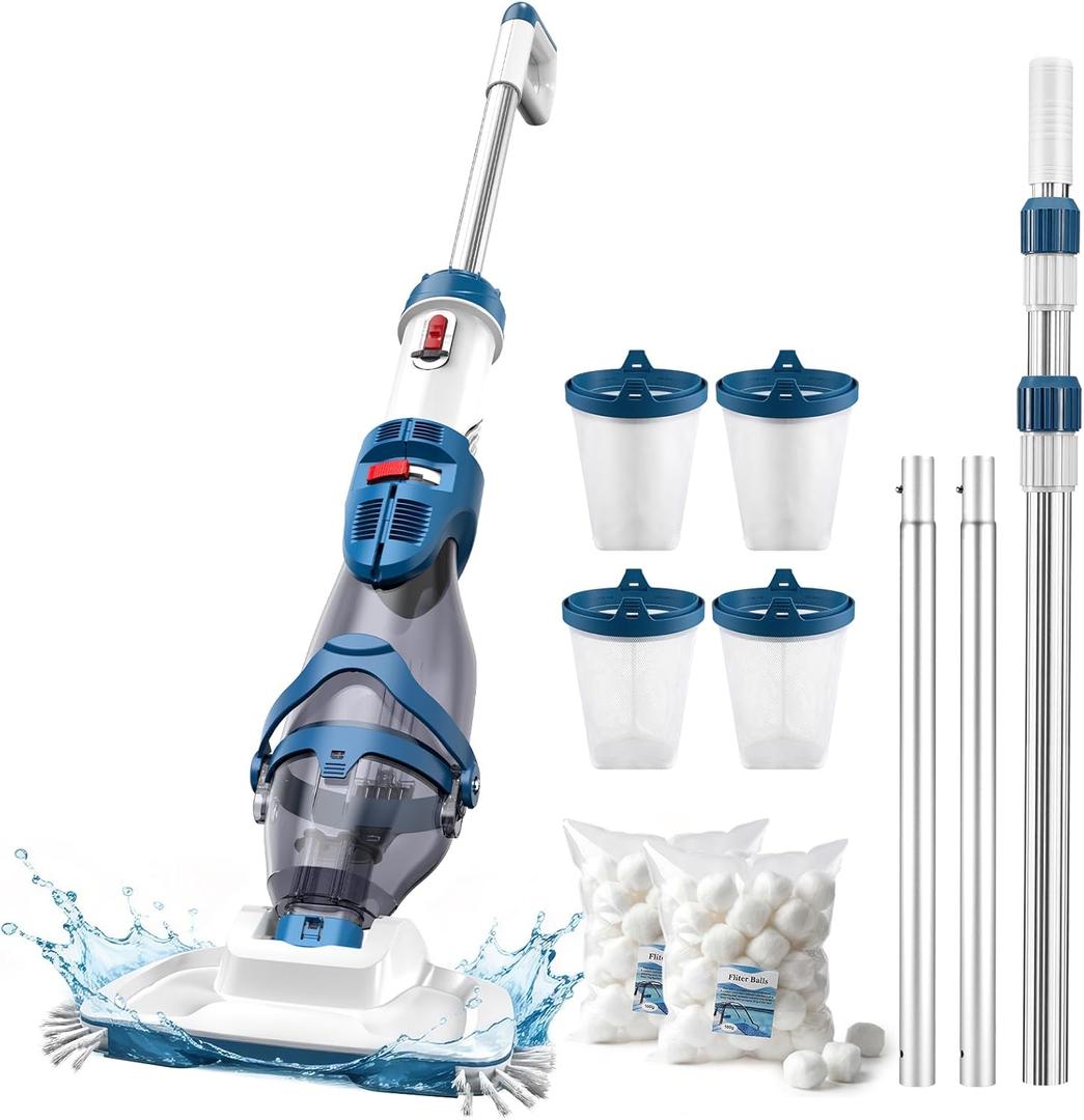 ENHULK PC20 Pro Cordless Pool Vacuum, Upgraded Dual Mode, 22 GPM Powerful Suction, 150" Telescopic Pole, 6 Filter Units, 75 Minutes Runtime, Handheld Pool Cleaner for Above/Inground Pools