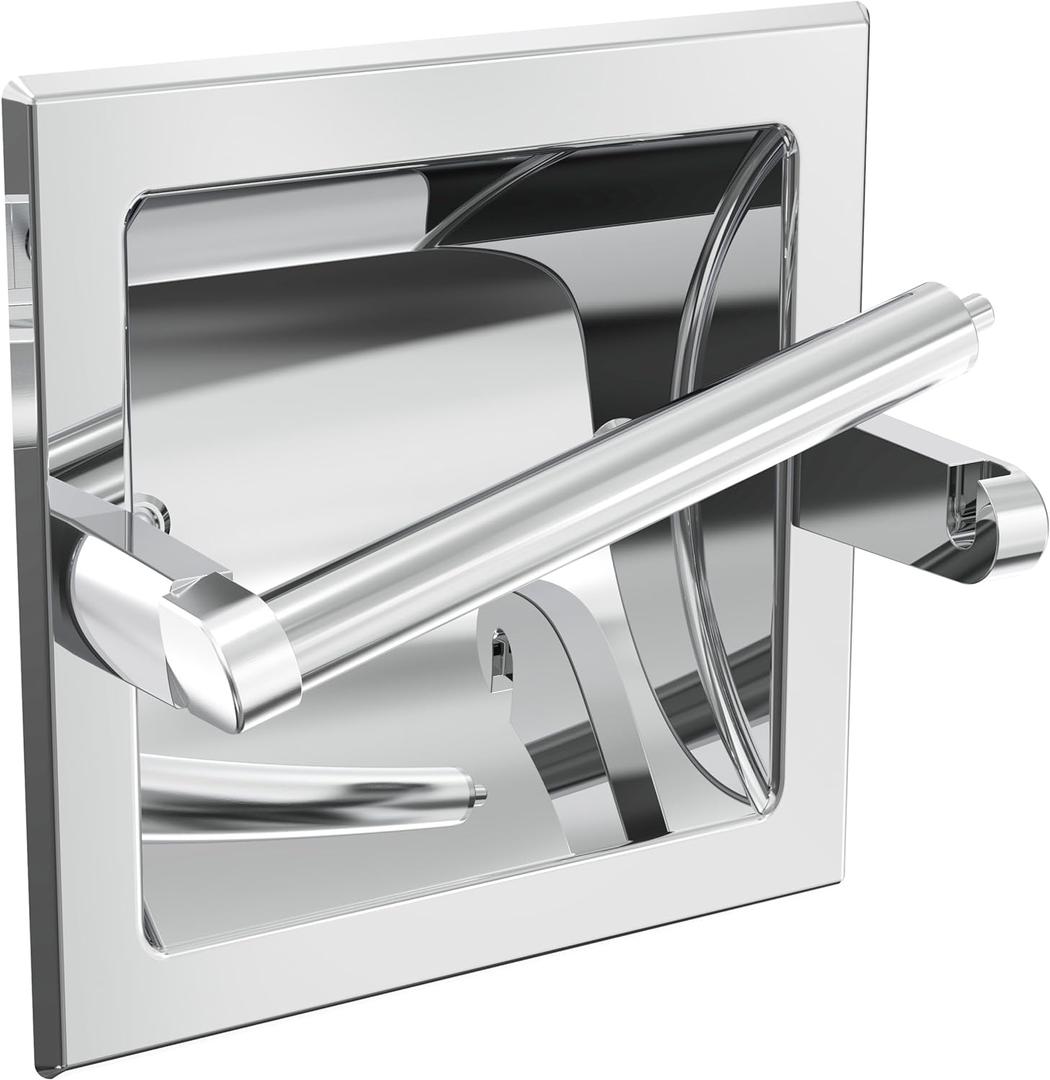 Polished Chrome Recessed Toilet Paper Holder, Bathroom Wall Mount Recessed Pivoting Toilet Tissue Roll Paper Holder Include Rear Mounting Bracket
