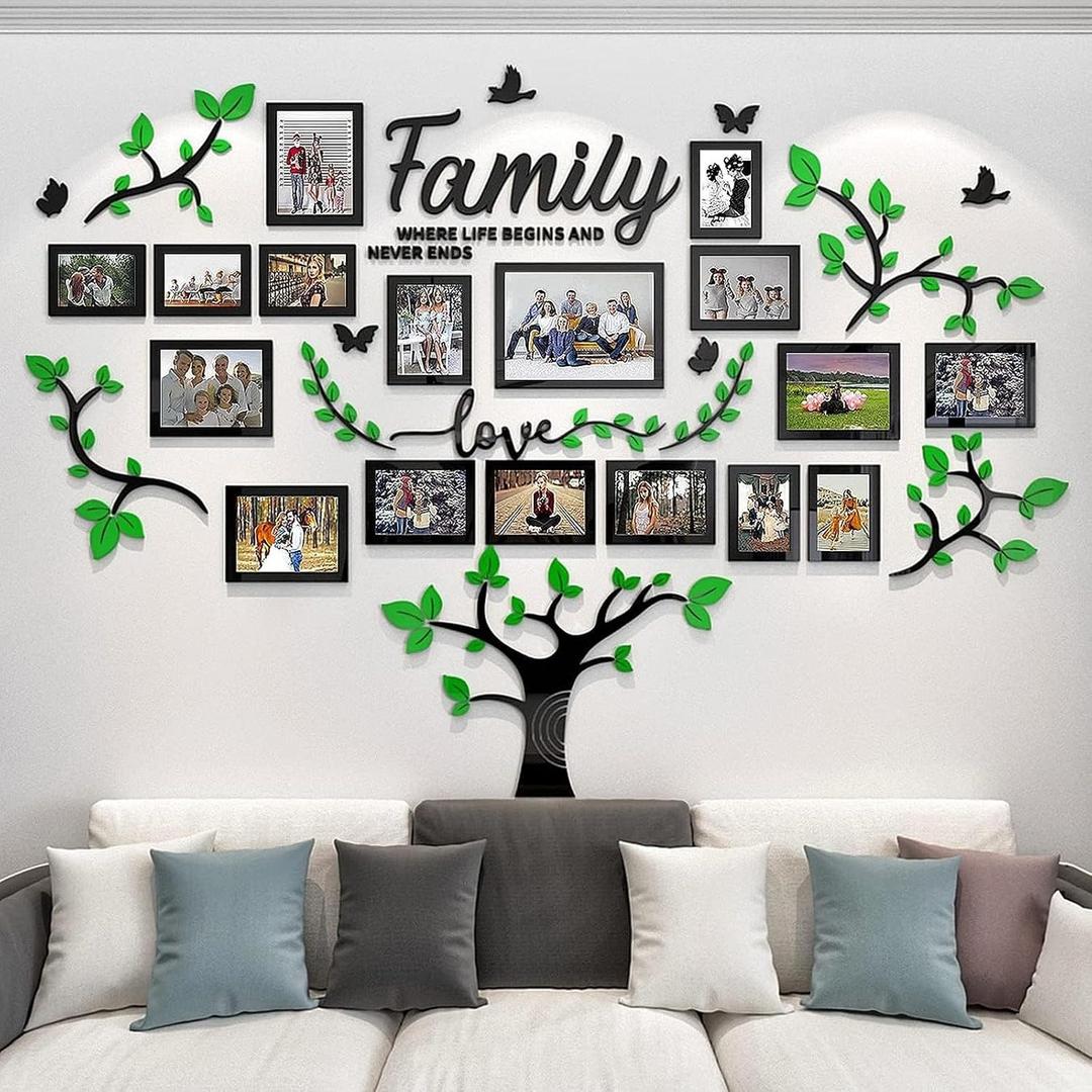 Family Tree Wall Decor - Picture Frames Collage 4x6 5x7 8x10 11x14 3D DIY-Acrylic Photo Frame for Living Room Green 57 * 81in