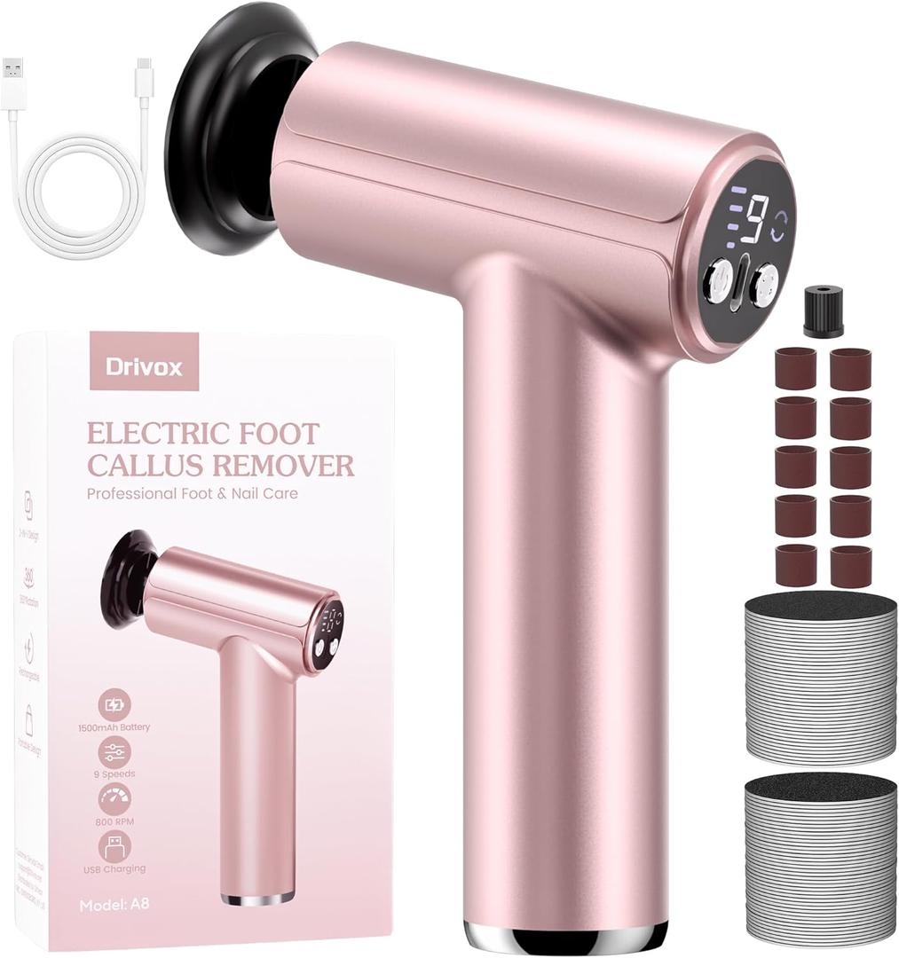 Electric Foot Callus Remover - 2 in 1 Rechargeable Electric Callus Remover for Feet, Pedicure Tools with 70pcs Sandpapers, Professional Foot Scrubber File for Dead Skin - Pink