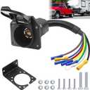 7 Pin Trailer Plug,7 Way RV Trailer Light Connector Socket, 7 Prong Trailer Plug Wiring Harness Adapter Quick Converter with Mounting Bracket,for RV,Camper,Truck,Trailer, 7 Blade Trailer Plug