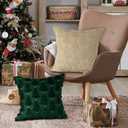 Lanpn Christmas 14x14 Throw Pillow Covers Set of 2, Winter Star Chrismas Tree Throw Pillow Cases Soft Plush Faux Fur Wool 14 x 14 Winter Cushion Cover for Indoor Home Bedroom Couch Sofa Decor (Green)