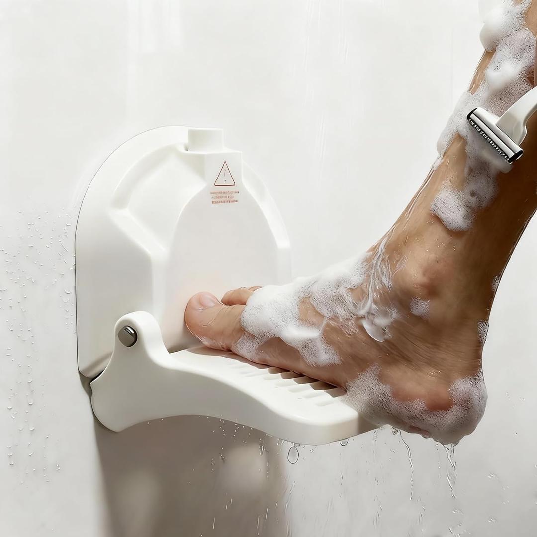  No-Drill Foldable Anti-Slip Shower Foot Rest Shower Step for Shaving Legs with Powerful Suction Cups, Multi-Purpose Shower Shaving Foot Rest Supports Pregnant Women and Those with Back Pain
