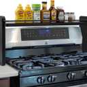 MyGift 33 Inch Wide Over The Stove Top Spice Shelf, Rustic Coal Black Solid Wood and Industrial Black Metal Space Saving Stovetop Range Storage Display Rack