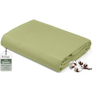 Royale Linens 100% Organic Cotton Queen Flat Sheet Only - Super Soft - Percale Top Sheets - Queen Flat Sheet Sold Separately - Breathable, Cool & Crisp Sage Green Sheets Only (90" x 102", Sage Green)