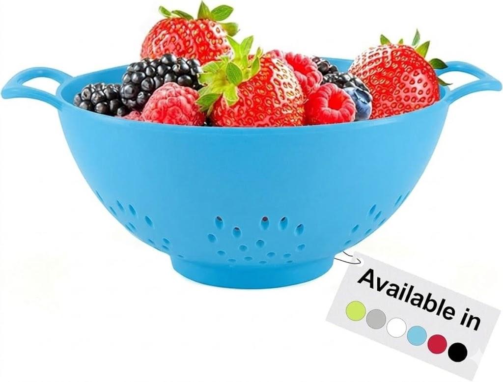 Meadow Lane 6-inch Small Colander, BPA-Free, Dishwasher Safe, Double Handles, Compact Food Strainer for Berries, Veggies and Pasta, 3-Cup Capacity, Glossy Black (1 Pack)