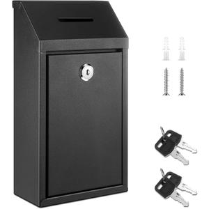 Yaocom Metal Money Donation Cash Box Collection Safe Suggestion Box with Lock Wall Mounted Mailbox Delivery Ballot Container for Home Office Outdoor Farmstand(Black,10.24 x 5.71 x 2.95 Inch)