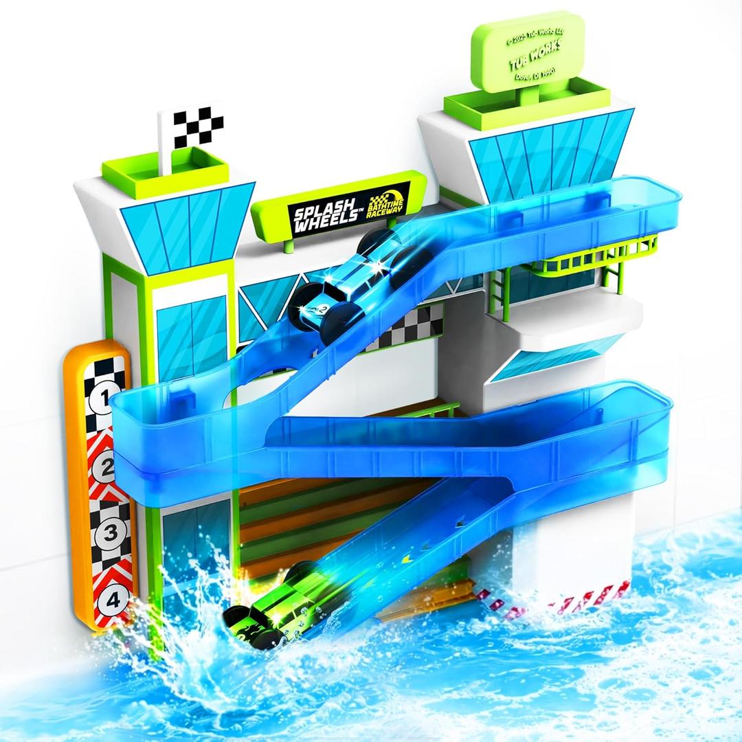 Tub Works Splash Wheels Bathtime Raceway Car Ramp Toddler Bath Toy Race Car Track with 2 Water-Activated Light-Up Racers Light Up Bath Toys Flash & Change ColorsEngaging Bathtub Toys for Kids missing some