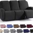 KinCam Recliner Covers, Stretch Reclining Chair Covers, Recliner Sofa Slipcovers Stripe Jacquard Recliner Couch Covers Furniture Protector Covers for Pet Kid (3 Seater, Black)